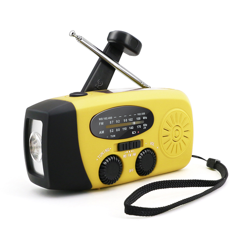 Dynamo Solar Hand Crank AM FM Radio & Power Bank & LED Flashlight - Yellow